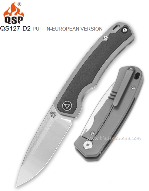 QSP Puffin Framelock Folding Knife, European Version, CPM S35VN Two-Tone, Titanium/CF, QS127-D2