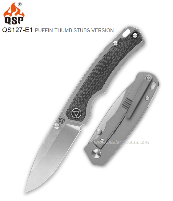 QSP Puffin Framelock Folding Knife, CPM S35VN, Titanium/Carbon Fiber, QS127-E1