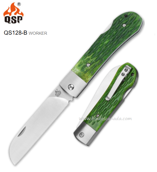 QSP Worker Folding Knife, N690 Satin, Bone Green, QS128-B