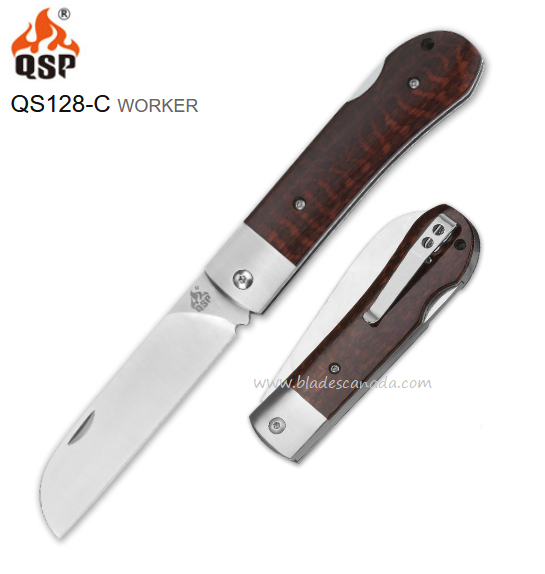 QSP Worker Folding Knife, N690 Satin, Snakewood Handle, QS128-C