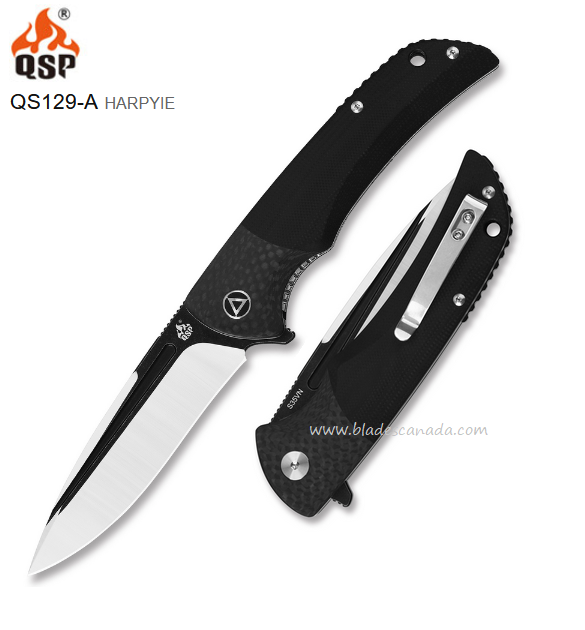 QSP Harpyie Flipper Folding Knife, CPM S35VN Black, G10/CF, QS129-A