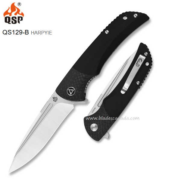 QSP Harpyie Flipper Folding Knife, CPM S35VN Two-Tone, G10/CF, QS129-B