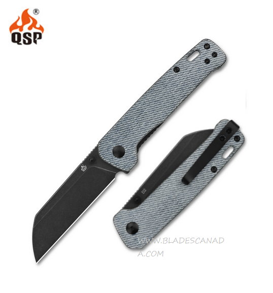 QSP Penguin Folding Knife, D2 Black SW, Micarta Denim, QS130-B2