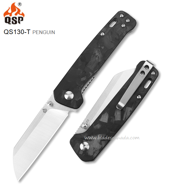 QSP Penguin Folding Knife, D2 Two-Tone, G10/Shredded CF, QS130-T
