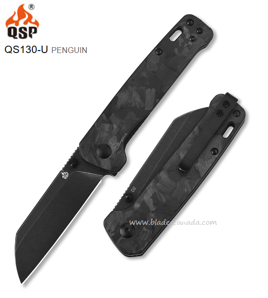 QSP Penguin Folding Knife, D2 Steel SW, G10/Shredded CF, QS130-U