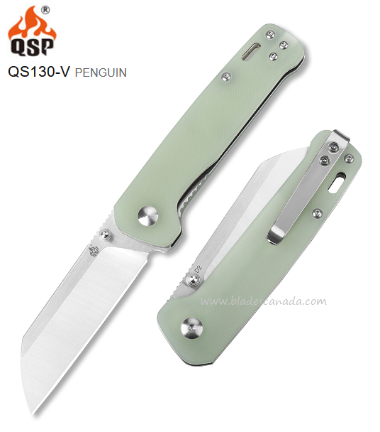 QSP Penguin Folding Knife, D2 Two-Tone, G10 Jade, QS130-V