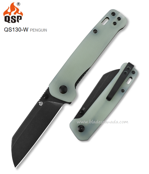 QSP Penguin Folding Knife, D2 Black SW, G10 Jade, QS130-W