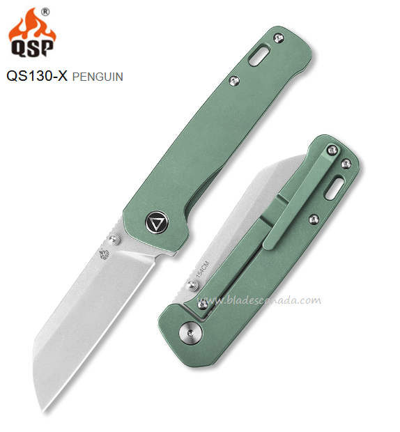 QSP Penguin Framelock Folding Knife, 154CM SW, Titanium Green, QS130-x