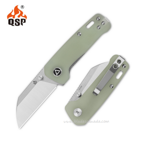 QSP Mini Penguin Folding Knife, 14C28N Two-Tone, G10 Jade, 130XS-F1