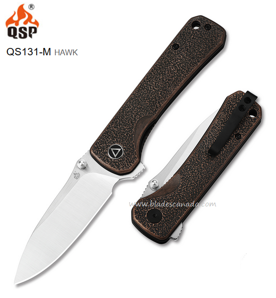 QSP Hawk Flipper Folding Knife, 14C28N Sandvik Two-Tone, Copper, QS131-M