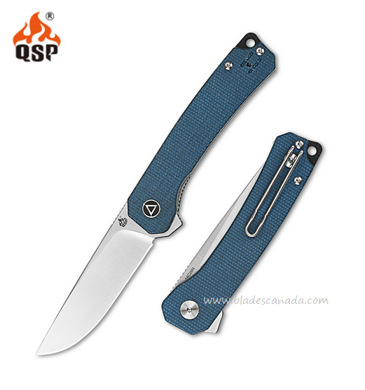 QSP Osprey Flipper Folding Knife, 14C28N Satin, Micarta Blue, QS139-B