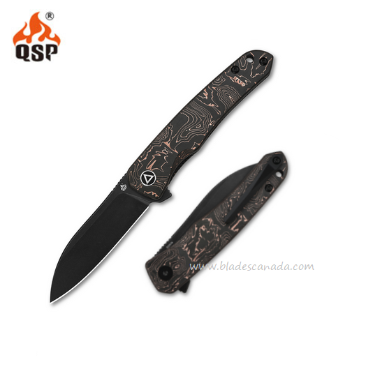 QSP Otter Flipper Folding Knife, S35VN Black SW, Copper Foil Carbon Fiber, QS140-B2