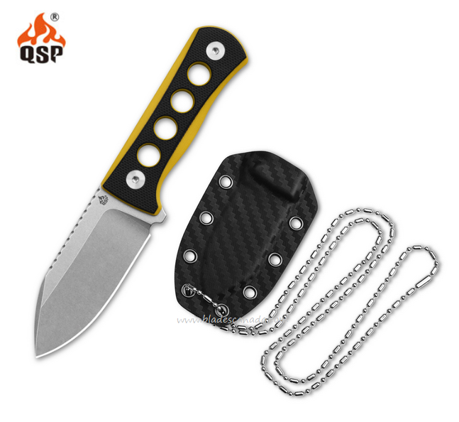 QSP Canary Fixed Blade Neck Knife, 14C28N SW, G10 Yellow/Black, 141-A1