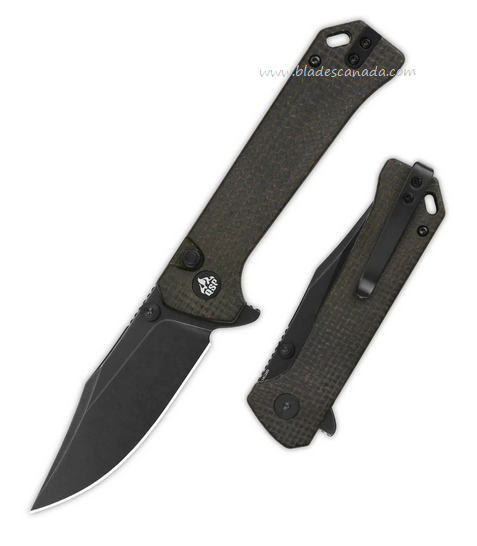 QSP Grebe Flipper Button Lock Knife, 14C28N Black SW, Micarta Dark Brown, QS147-A2