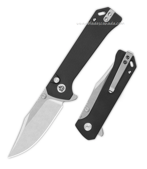 QSP Grebe Flipper Button lock Knife, 14C28N SW, G10 Black, QS147-C1
