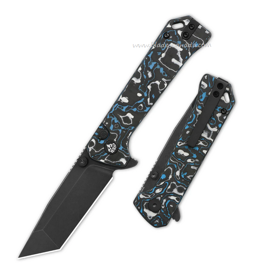 QSP Grebe T Flipper Button Lock Knife, S35VN Black SW, Carbon Fiber Black/Blue, QS148-H2