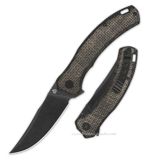QSP Walrus Flipper Folding Knife, D2 Black, Micarta Dark Brown, QS151-B2