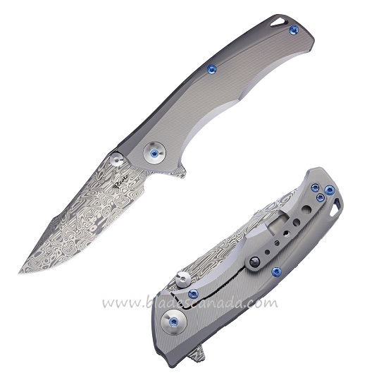 Reate New Torrent Flipper Framelock Knife, Damascus, Titanium Beadblast