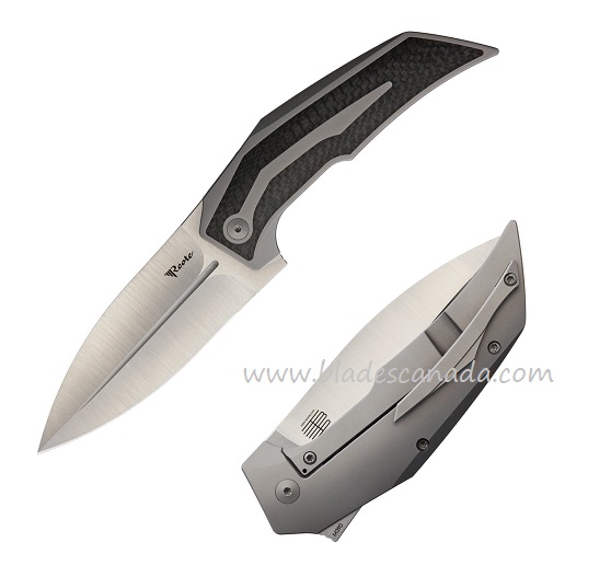Reate T4000 Flipper Framelock Knife, M390 Satin, Carbon Fiber/Titanium