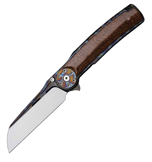 Reate J.A.C.K. 2.0 Flipper Framelock Knife, M390, Titanium Flame Grain/Micarta Brown