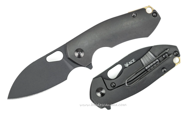 GiantMouse ACE Riv Flipper Folding Knife, M390 Black, Titanium Black