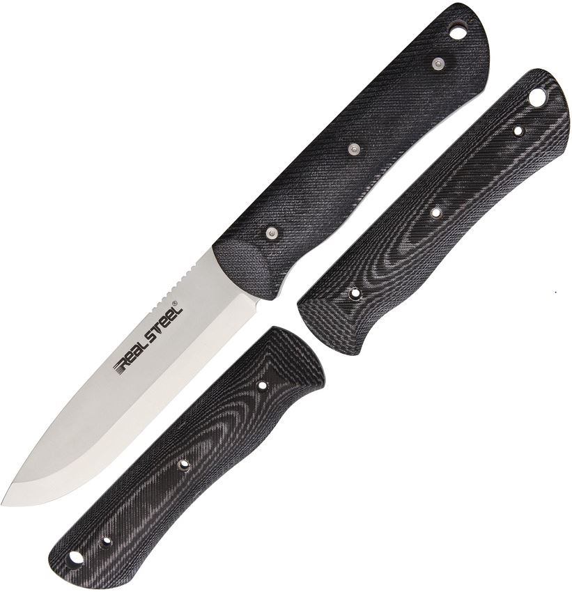 Real Steel Bushcraft Fixed Blade Knife, D2, G10 Black/White, Kydex Sheath, 3713
