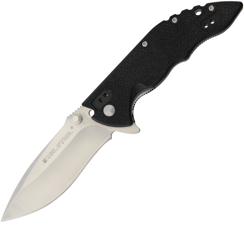 Real Steel E77 Flipper Folding Knife, Satin, G10 Black, 5112