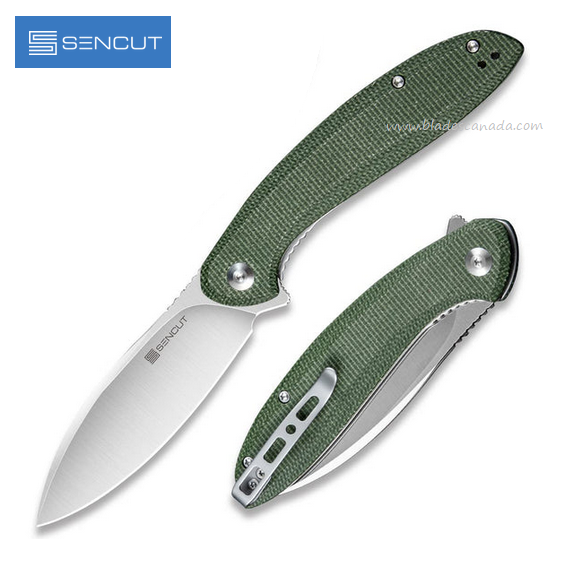 SENCUT San Angelo Flipper Folding Knife, Satin Blade, Micarta Green, S21003-3