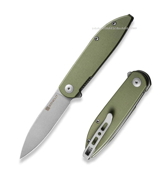 SENCUT Bocll II Flipper Folding Knife, D2 Satin, G10 OD Green, S22019-4