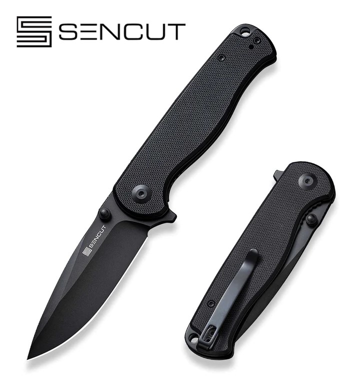 SENCUT Errant Flipper Folding Knife, Black Blade, Black G10, S23054B-1