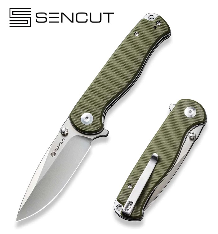 SENCUT Errant Flipper Folding Knife, Satin Blade, OD Green G10, S23054B-2