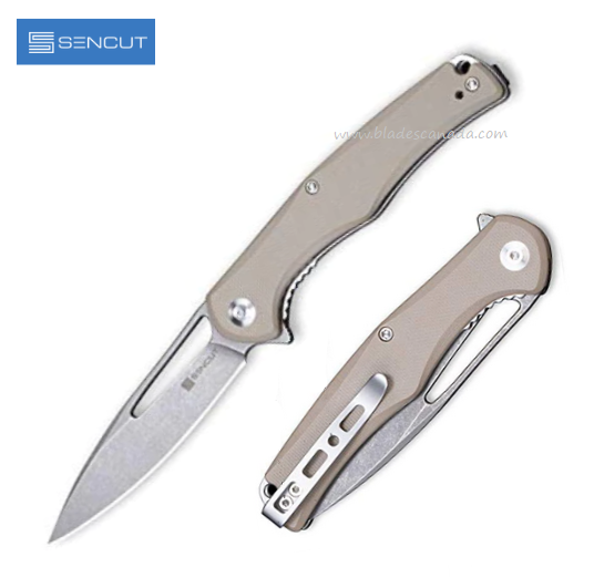 SENCUT Citius Flipper Folding Knife, Stonewash Blade, G10 Tan, SA01B