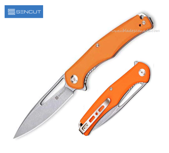 SENCUT Citius Flipper Folding Knife, Stonewash Blade, G10 Orange, SA01C