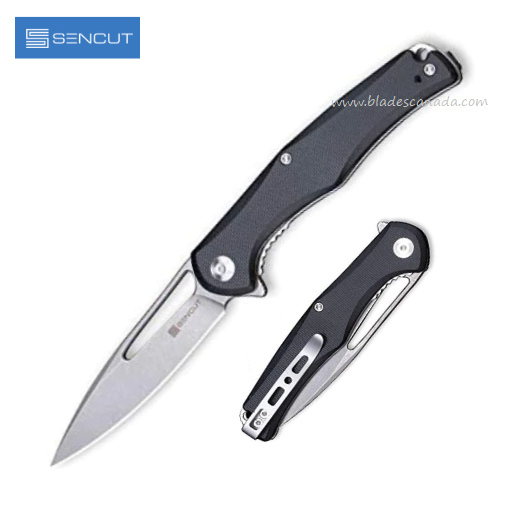 SENCUT Citius Flipper Folding Knife, Stonewash Blade, G10 Black, SA01F
