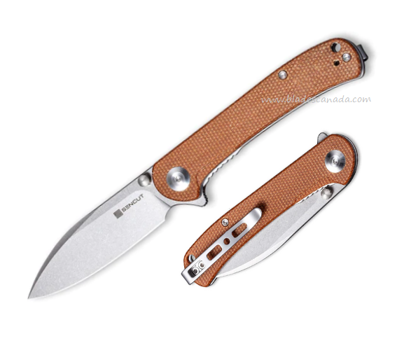 SENCUT Scepter Flipper Folding Knife, Stonewash Blade, Micarta Brown, SA03D