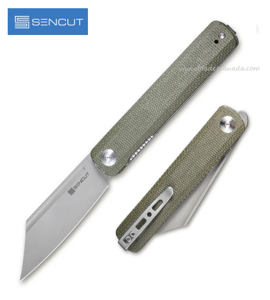 SENCUT Bronte Flipper Folding Knife, Grey SW Blade, Micarta Green, SA08B