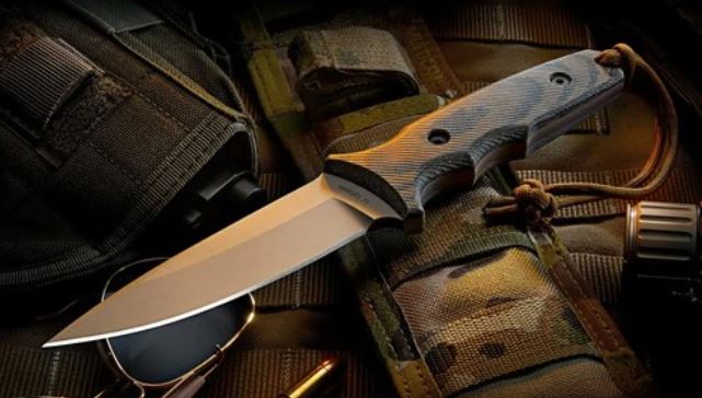 Spartan Blades Harsey Tactical Trout Fixed Blade Knife, S35VN FDE, Camo Micarta, Kydex Sheath