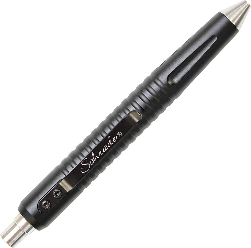 Schrade PEN9BK Push Button Pen Grooved, Aluminum Black