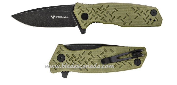 Steel Will Chabot Flipper Folding Knife, D2 Black SW, G10 Green, F14-33