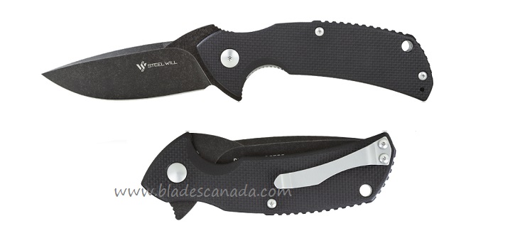 Steel Will Mini Plague Doctor Flipper Folding Knife, D2 Black, G10 Black, F16M-09