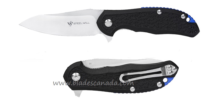 Steel Will Modus Flipper Folding Knife, D2 Black, FRN Blue, F25-11