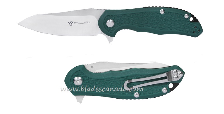 Steel Will Modus Flipper Folding Knife, D2 Steel, FRN Green, F25-12