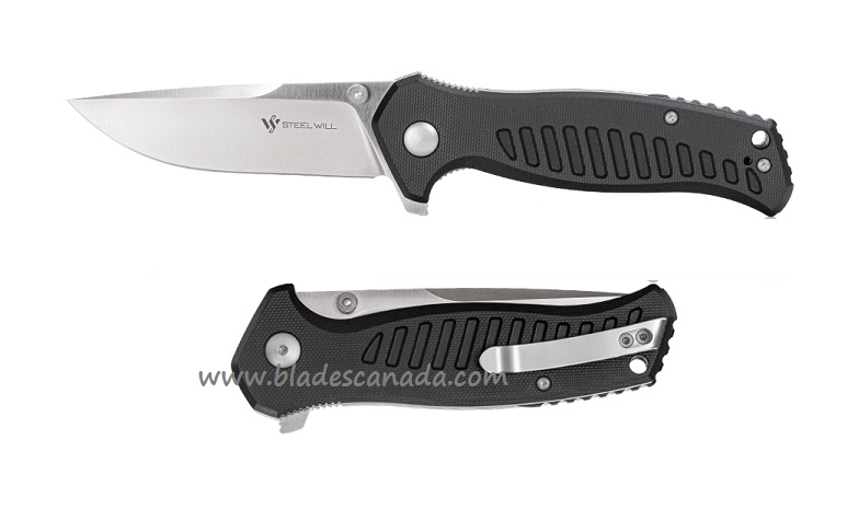 Steel Will Mini Barghest Flipper Folding Knife, D2 Satin, G10 Black, F37M-01