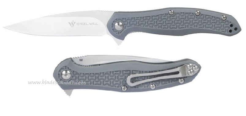 Steel Will Intrigue Flipper Folding Knife, D2 Satin, FRN Grey, F45-14