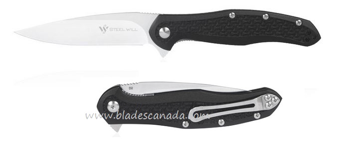 Steel Will Mini Intrigue Flipper Folding Knife, D2 Satin, FRN Black, F45M-11
