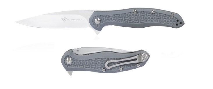 Steel Will Mini Intrigue Flipper Folding Knife, D2 Satin, FRN Grey, F45M-14