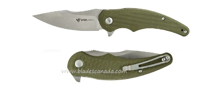 Steel Will Mini Arcturus Flipper Folding Knife, D2 Satin, G10 Green, F55M-02