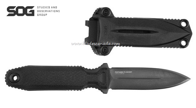 SOG Pentagon FX Covert Blackout Fixed Blade Knife, G10, S35VN Steel, 17-61-03-57