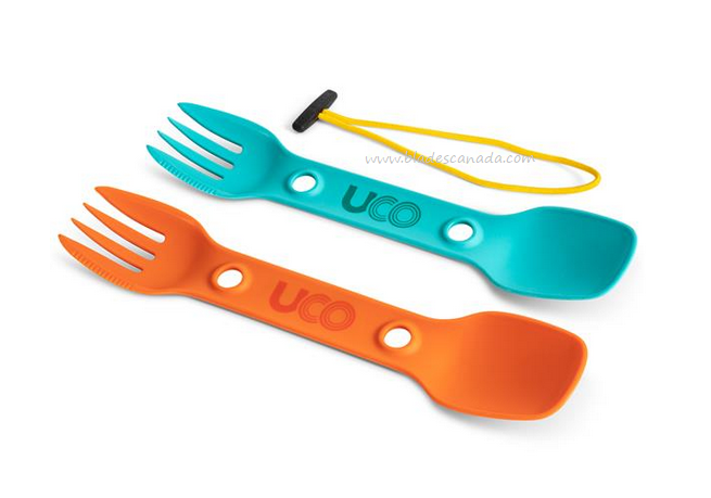 UCO Utility Spork, 2 Pack with Tether, Teal/EmberOrg, F-SP-UT-2PKTEALEMBER
