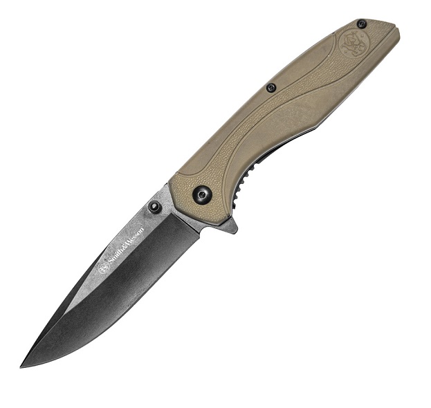 Smith & Wesson Flipper Folding Knife, Tan GRN Handle 1084313